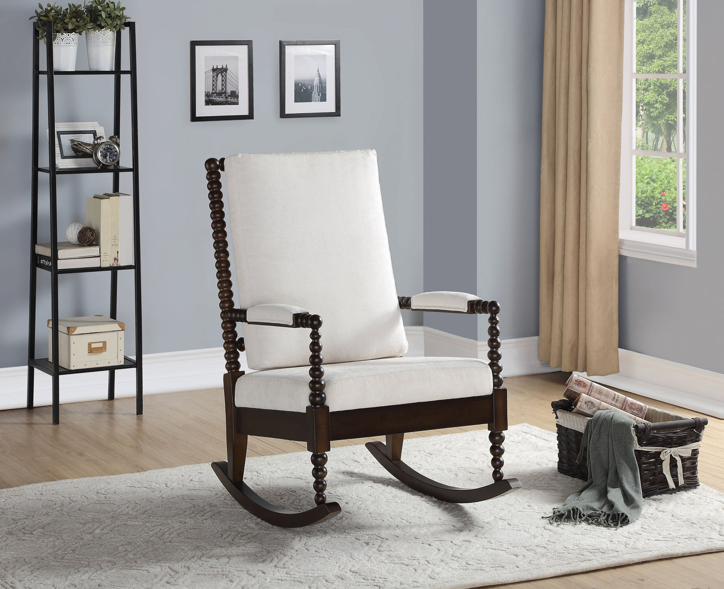 Tristin Cream Fabric & Walnut Rocking Chair