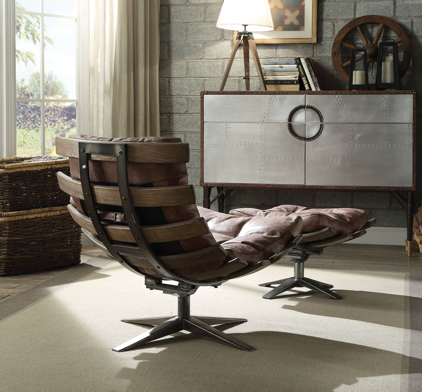 Gandy Retro Brown Top Grain Leather Chair & Ottoman (2Pc Pk)