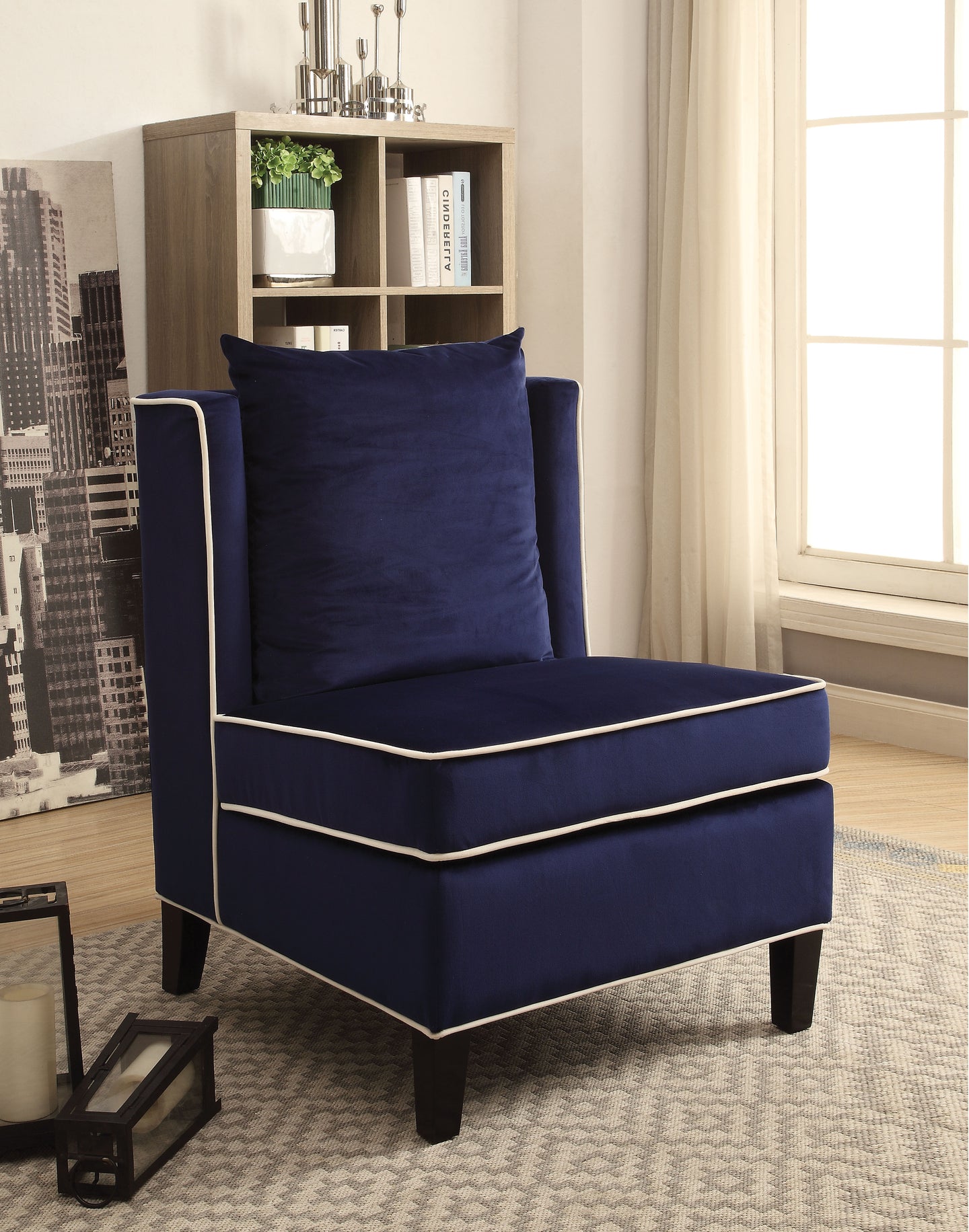 Ozella Dark Blue Velvet Accent Chair