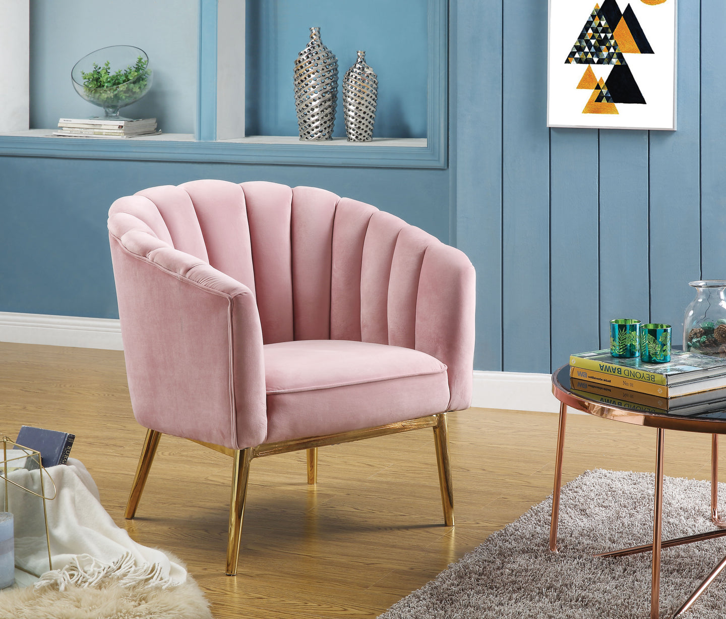 Colla Blush Pink Velvet & Gold Accent Chair