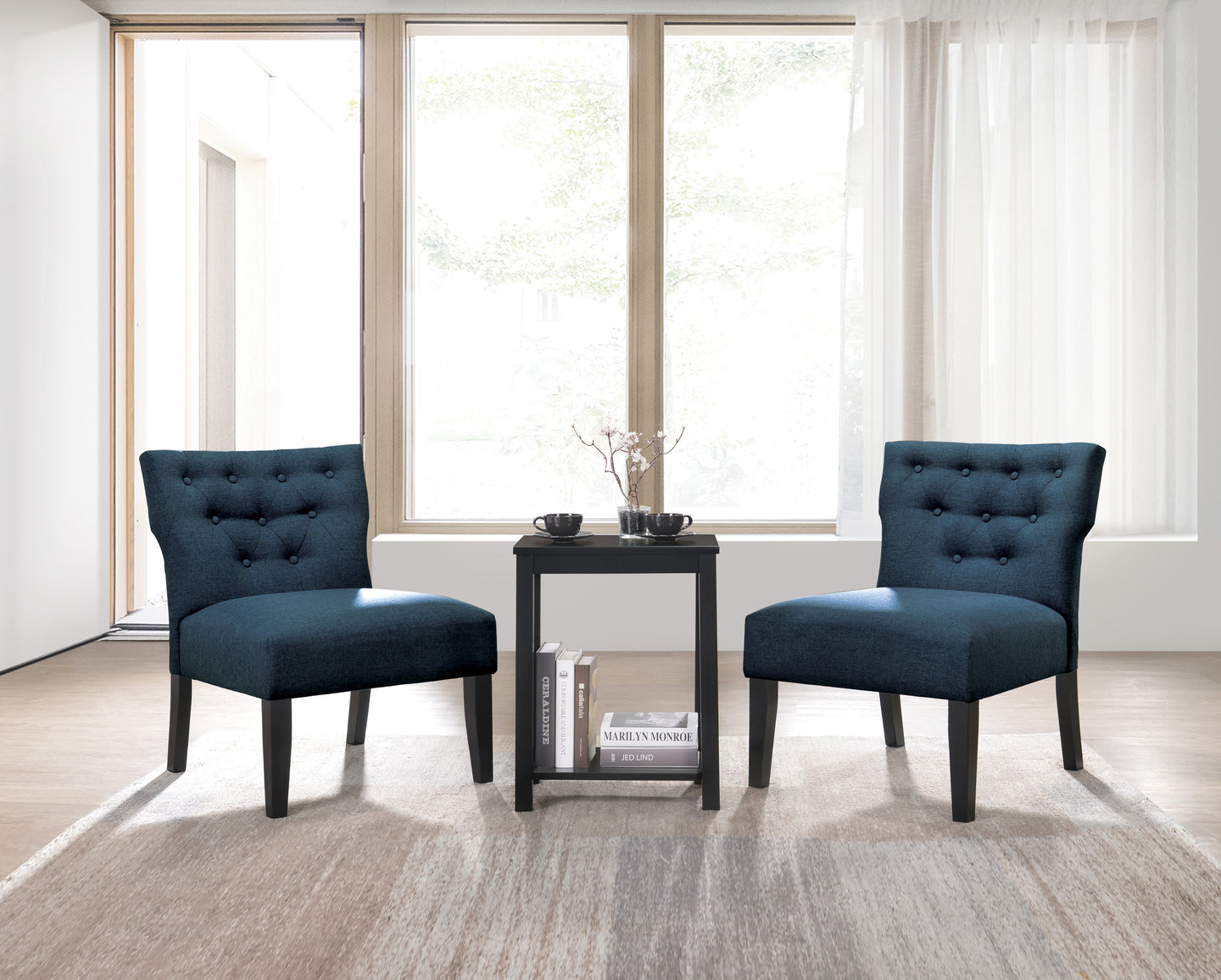 Sophie Denim Blue Fabric & Black 3Pc Pack Chair & Table