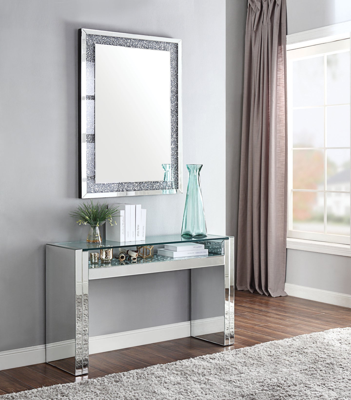 Nysa Mirrored & Faux Crystals Sofa Table