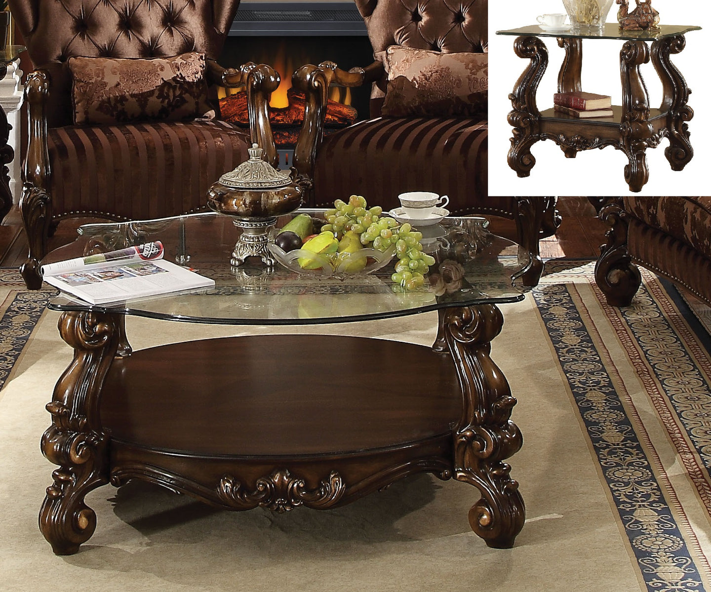 Versailles Cherry Oak & Clear Glass Coffee Table