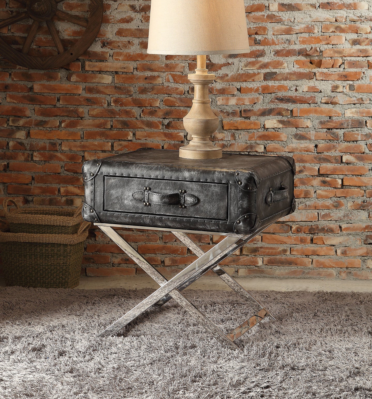 Aberdeen Vintage Black Top Grain Leather End Table