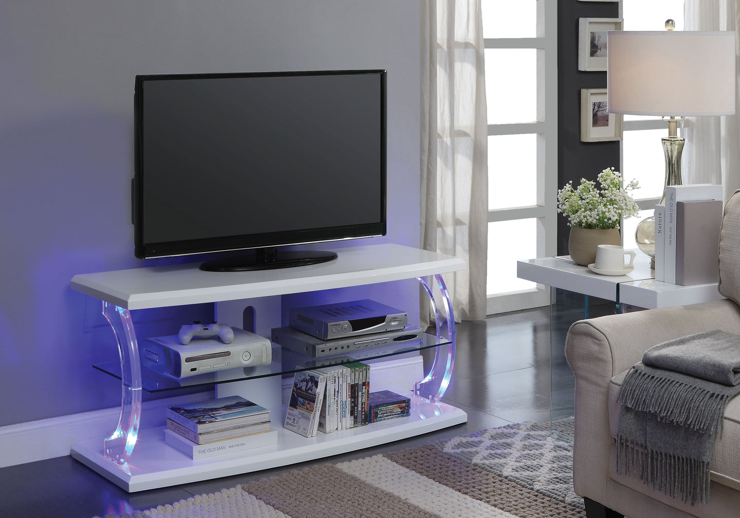 Aileen White & Clear Glass TV Stand