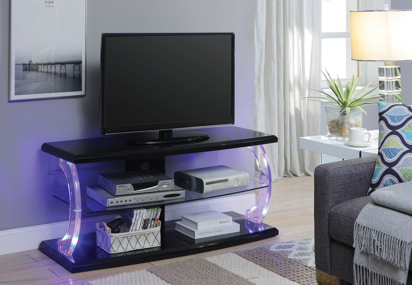 Aileen Black & Clear Glass TV Stand