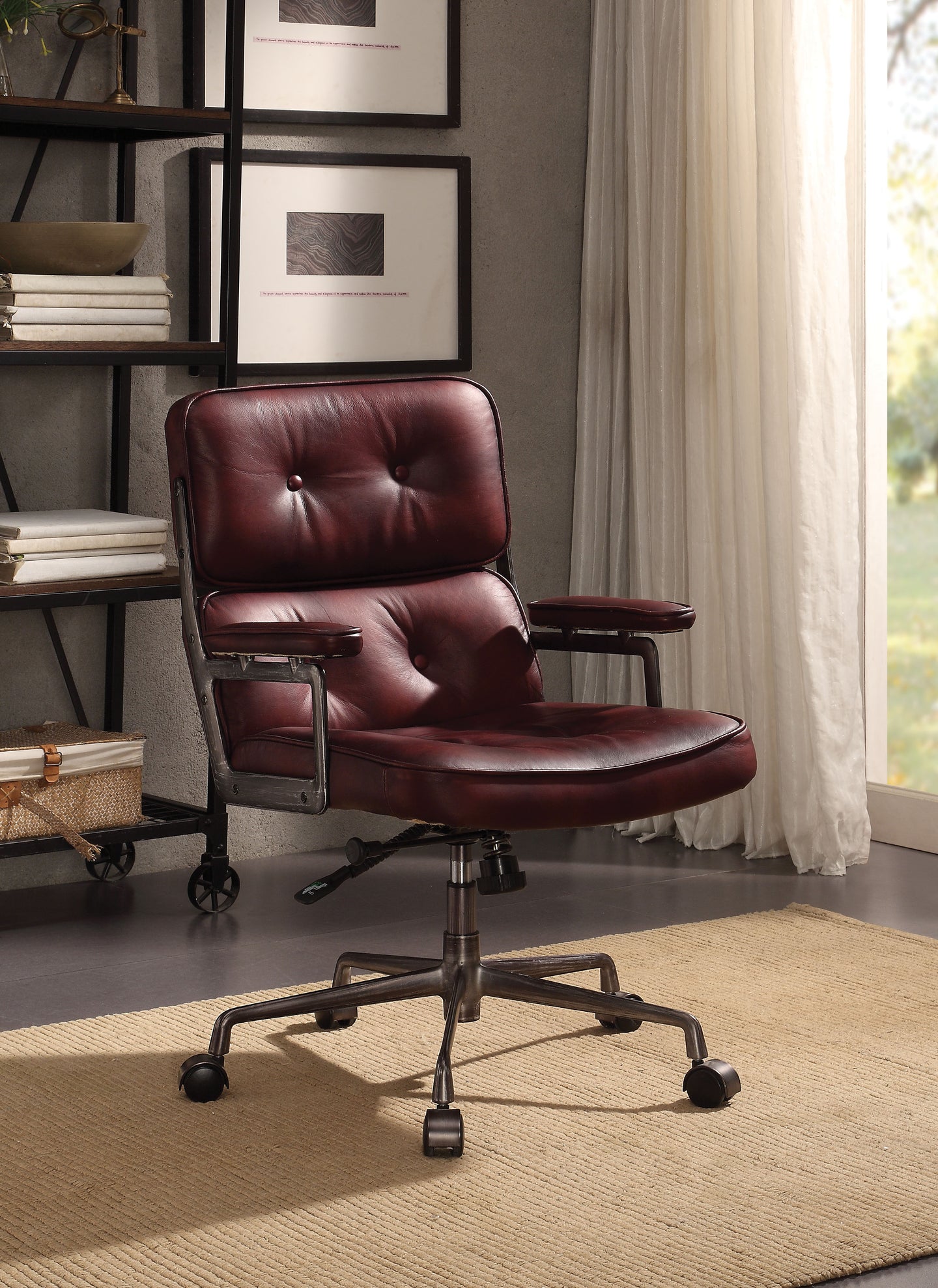 Larisa Vintage Merlot Top Grain Leather Office Chair