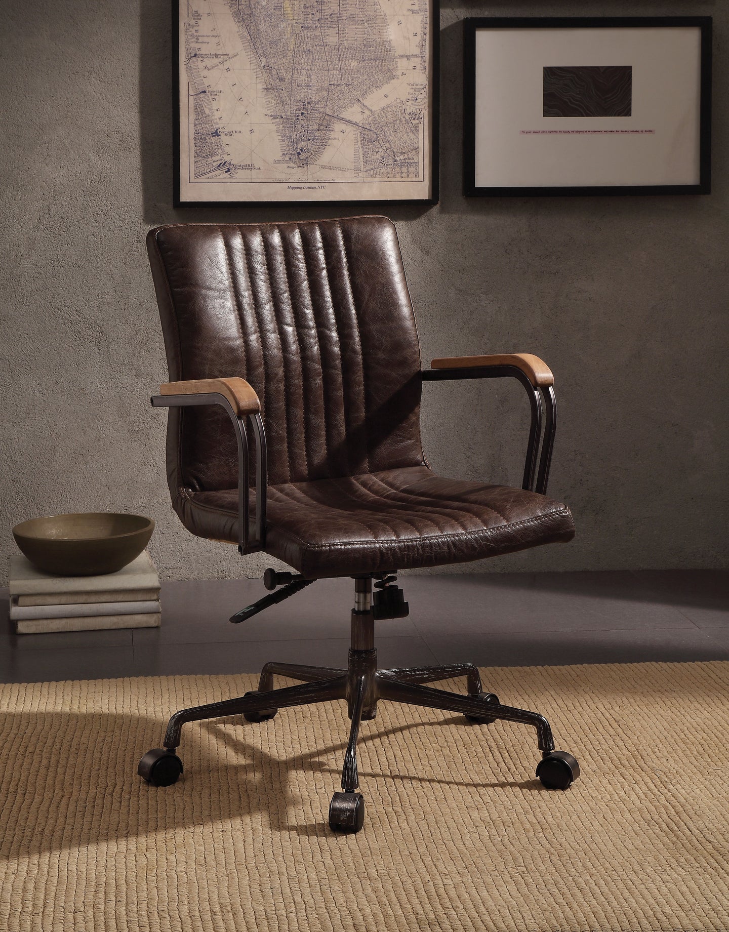 Joslin Distress Chocolate Top Grain Leather Office Chair