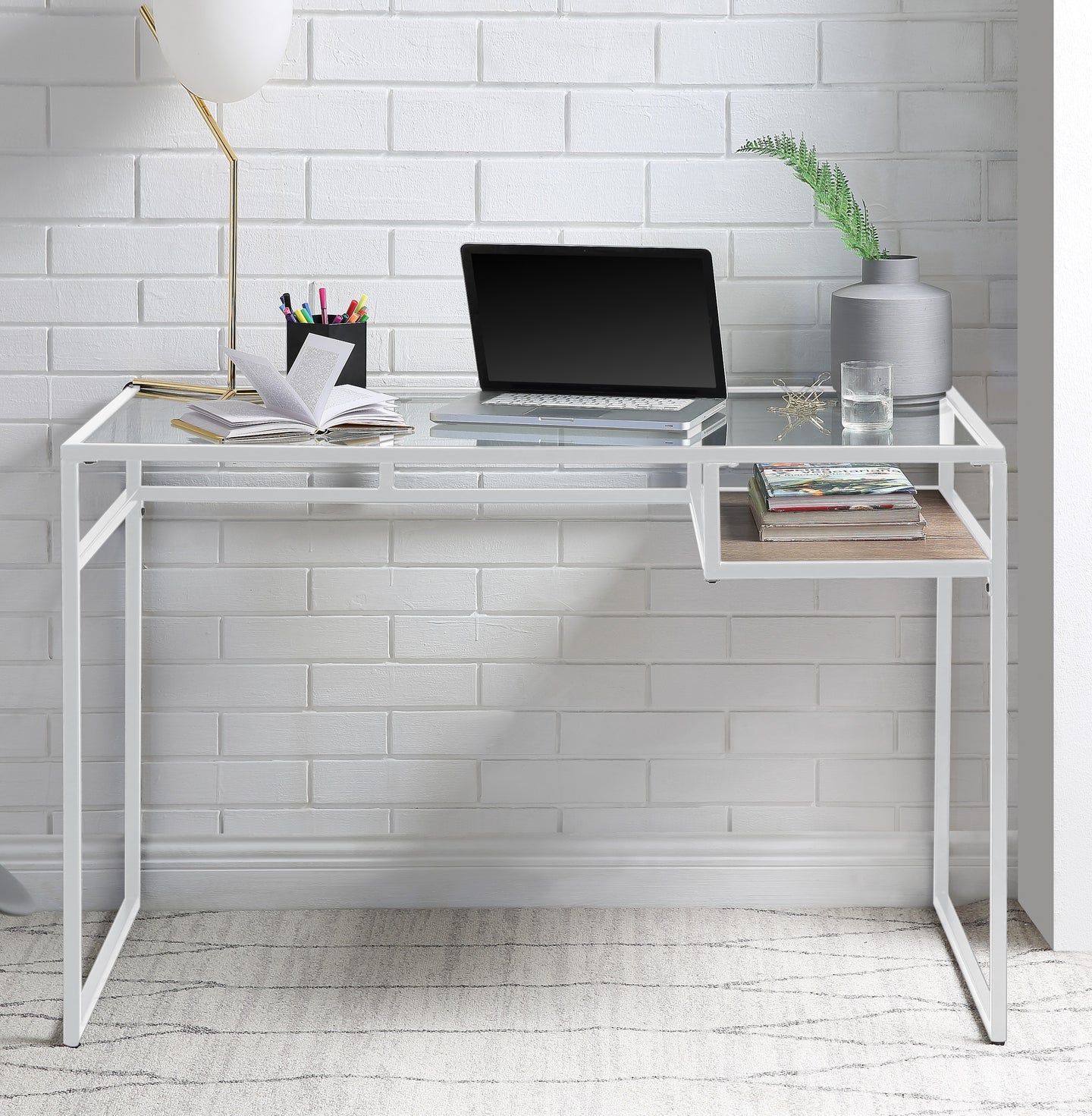 Yasin White & Glass Desk