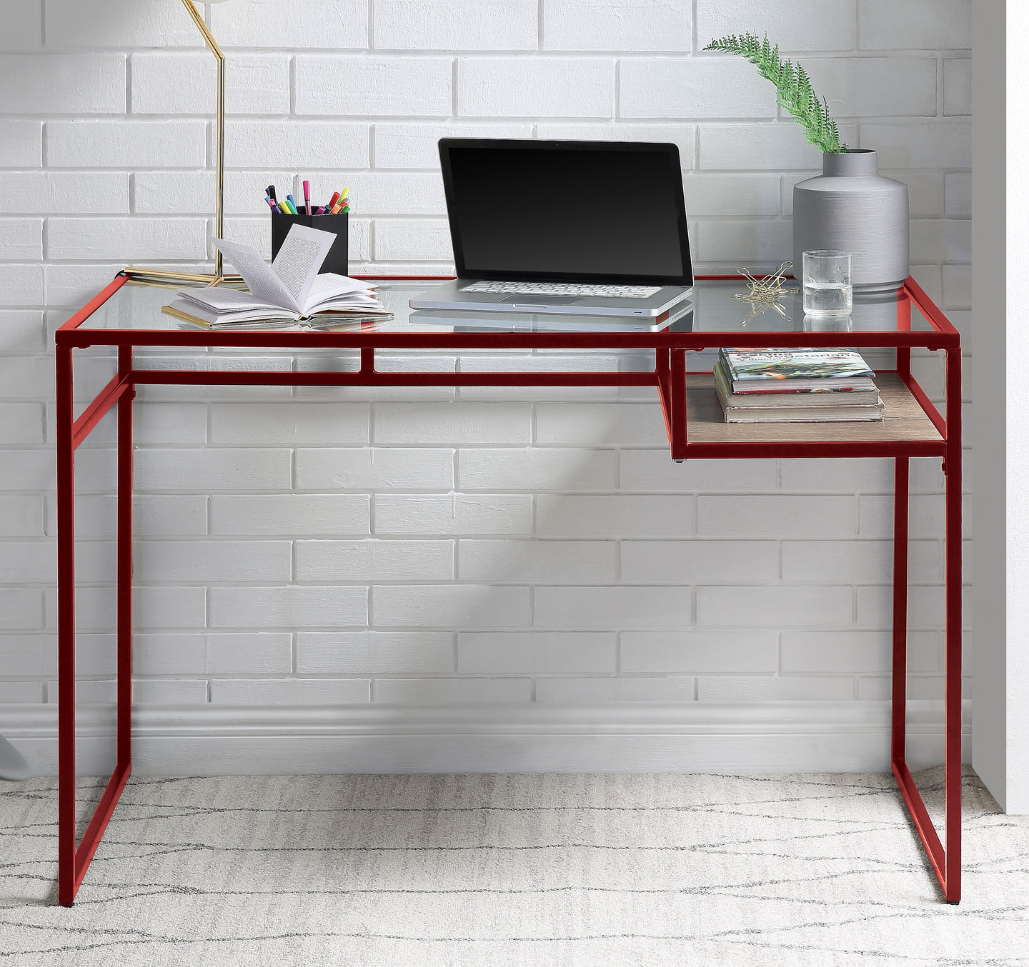 Yasin Red & Glass Desk