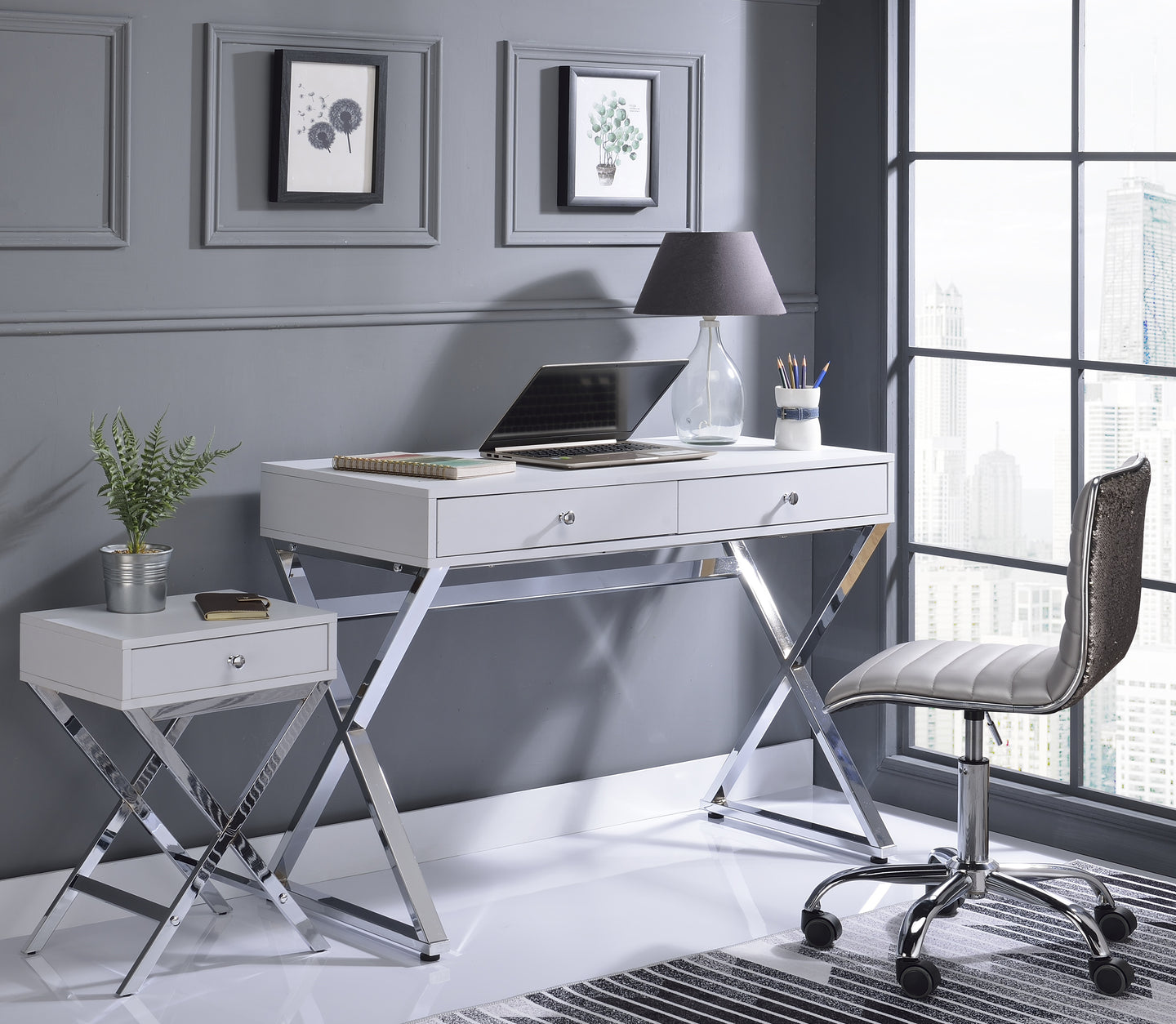 Coleen White & Chrome Desk