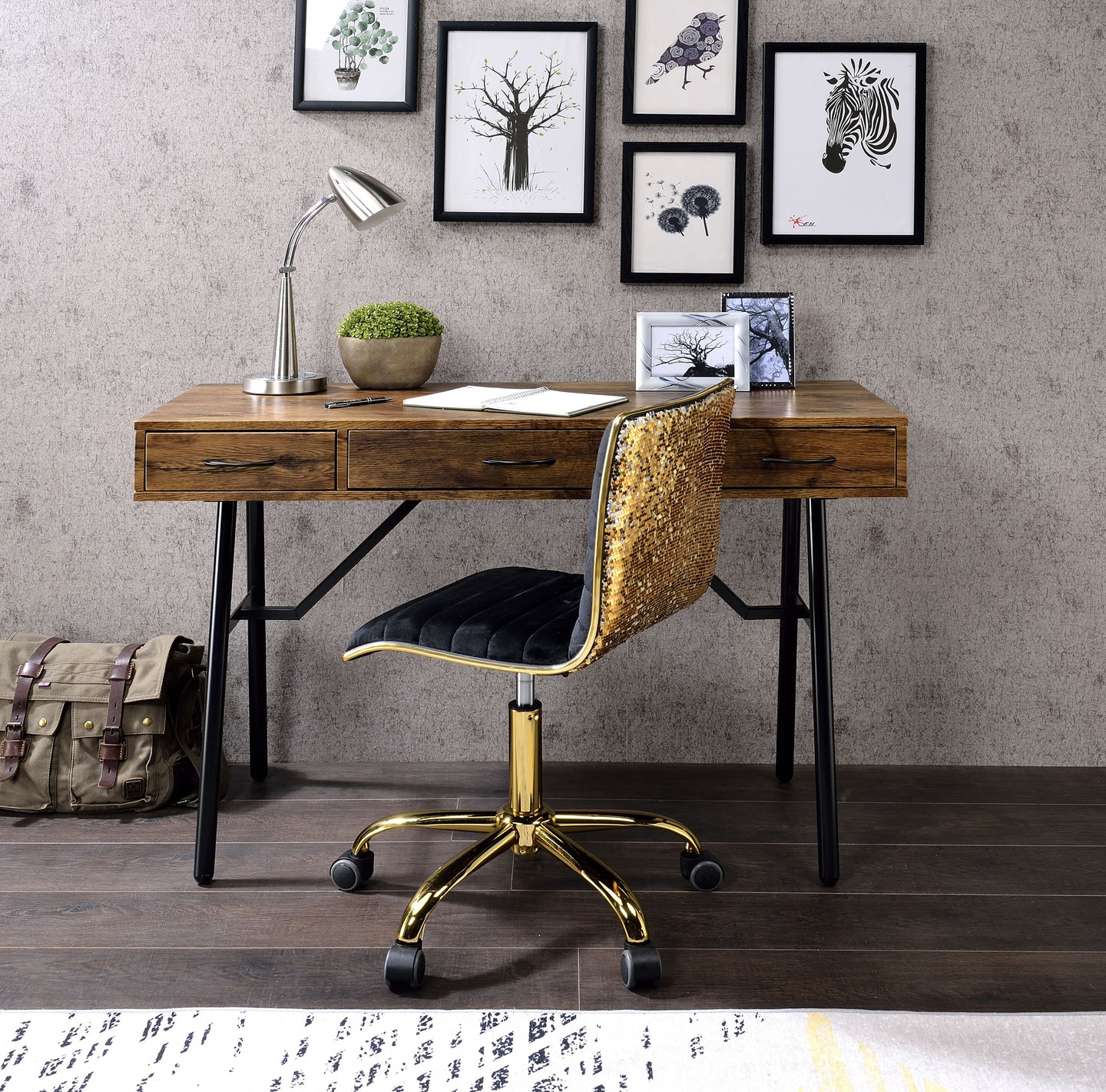 Jalia Rustic Oak & Black Desk