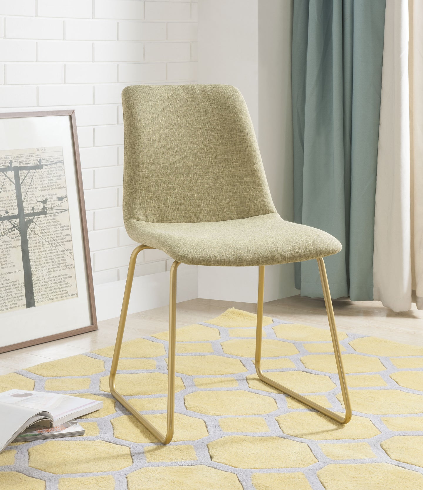 Mimosa Light Green Fabric & Gold Accent Chair