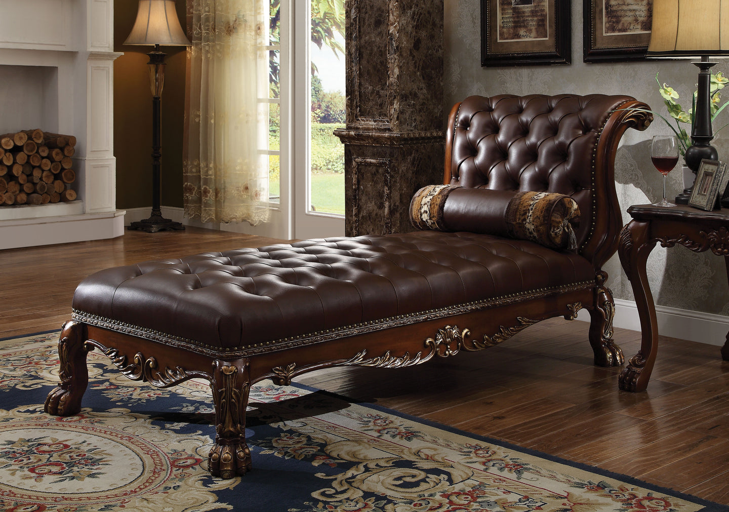 Dresden PU & Cherry Oak Chaise & Pillow