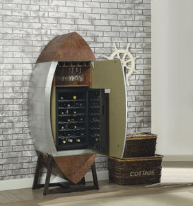 Brancaster Retro Brown Top Grain Leather & Aluminum Wine Cabinet & Cooler