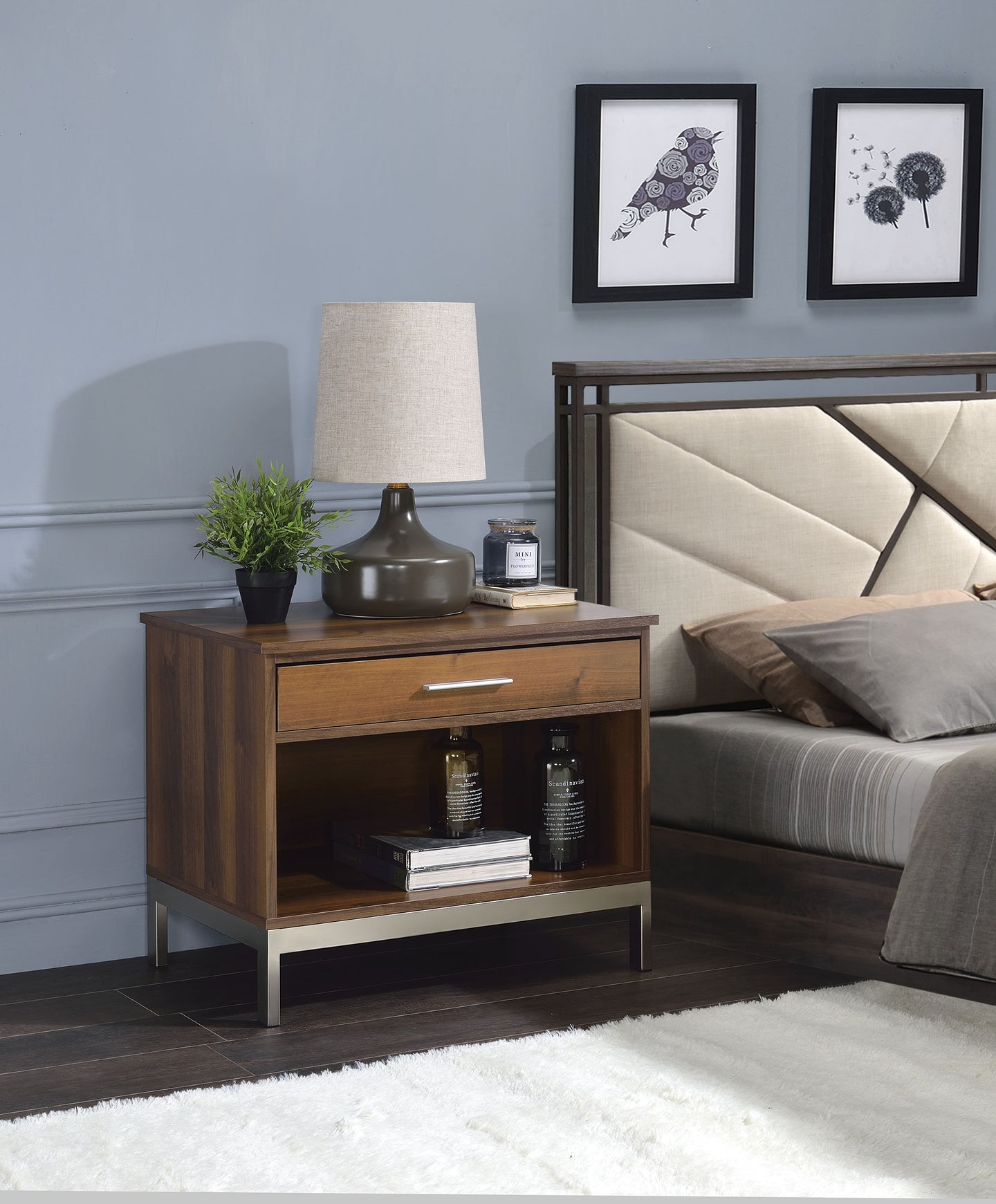 Sterret Walnut & Satin Plated Accent Table