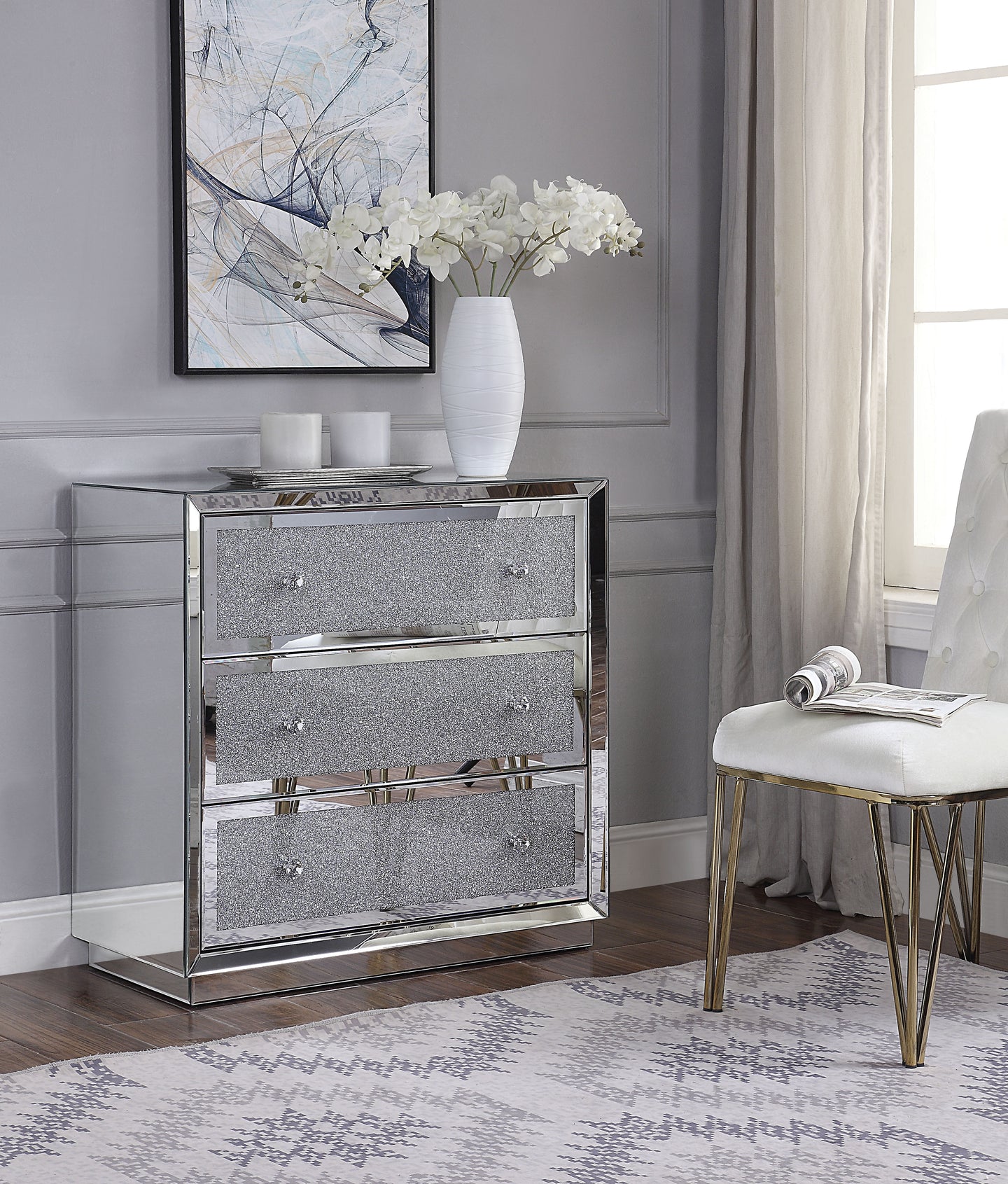Rekha Mirrored & Faux Crystals Console Table
