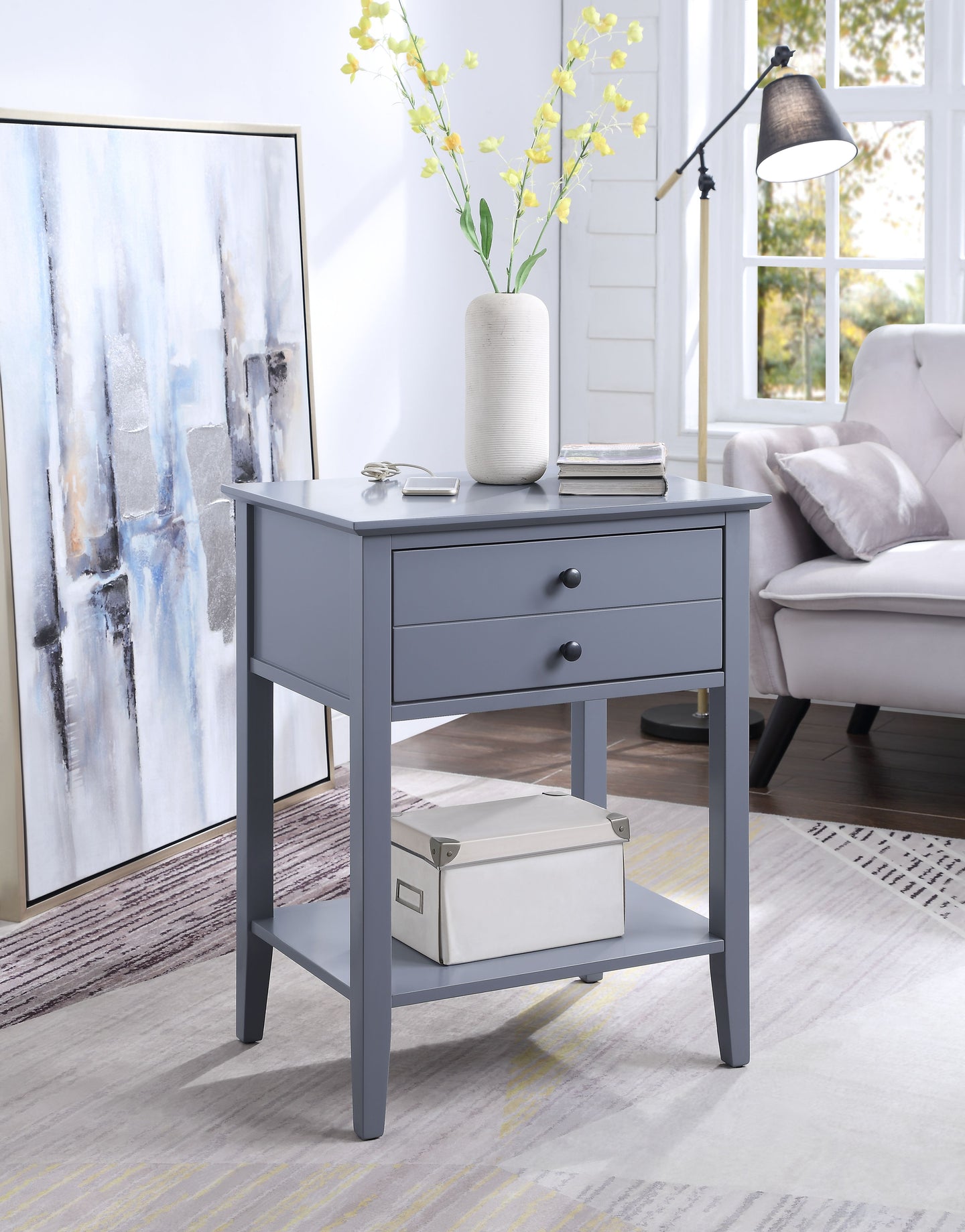 Grardor Gray Side Table (USB Charging Dock)